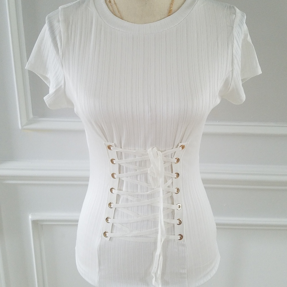 White Garter front blouse
